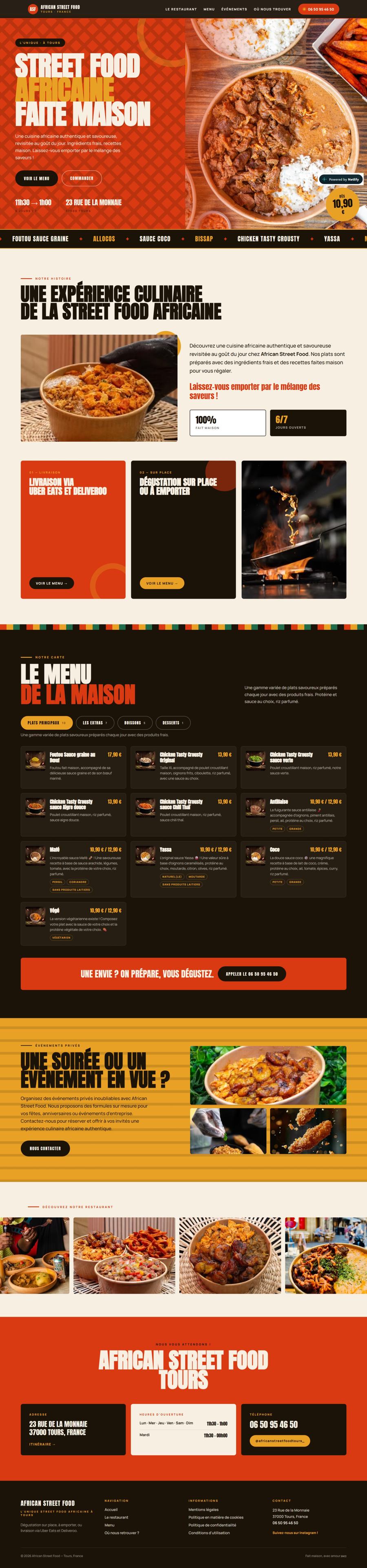 Aperçu d'un site de street food africaine généré