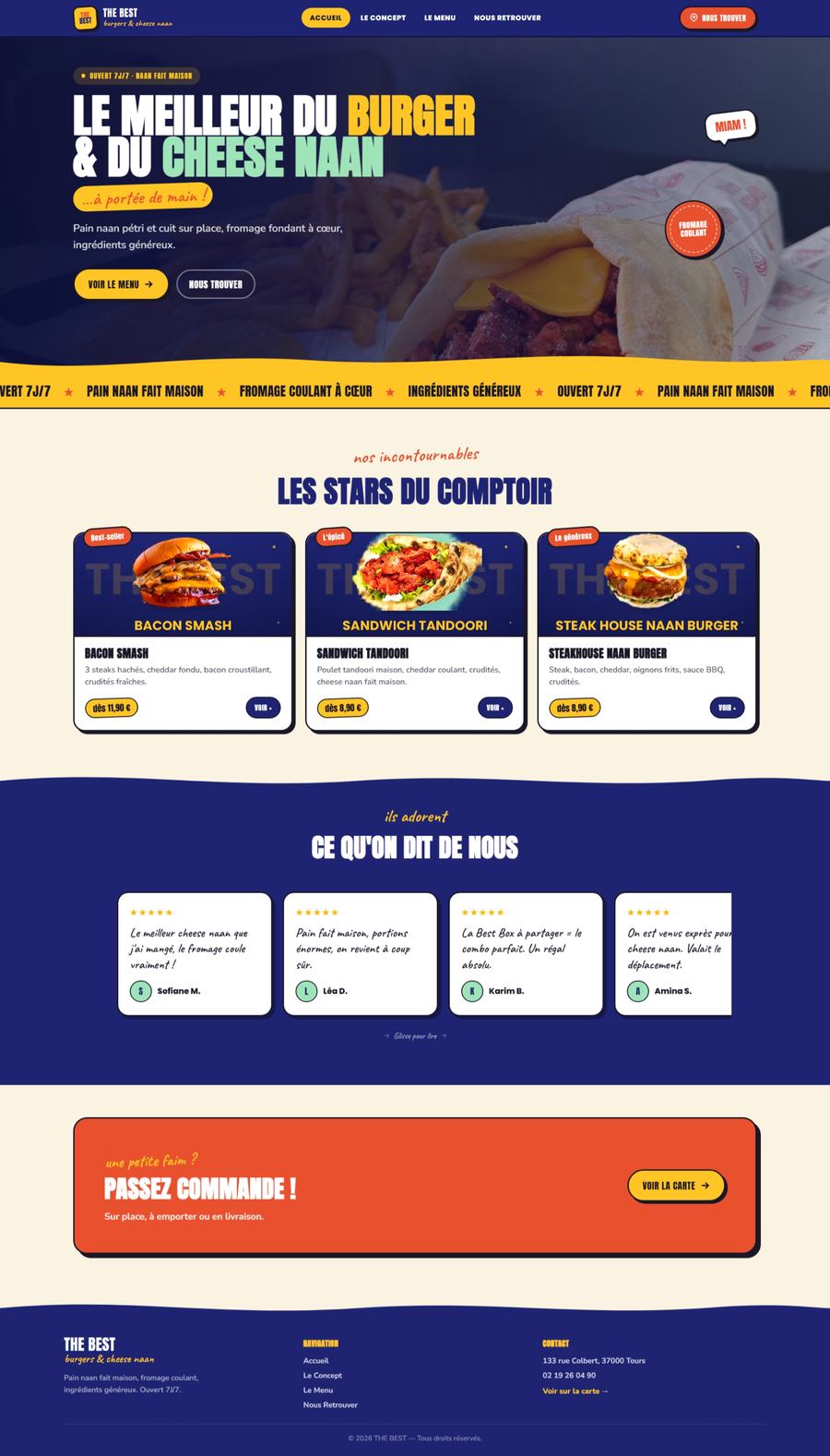 Aperçu d'un site de burgers généré